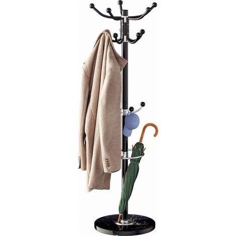 Deuba Attaccapanni da terra con piedestallo in marmo 173cm per giacche cappotti cappelli ombrelli incl. portaombreli Nero 2 (1/5)