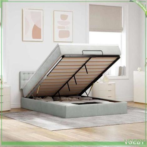 Cadre de lit ottoman - 3312764 - Velours gris clair - Matelas 140x190 20cm - Rangement hydraulique + LED (1/5)