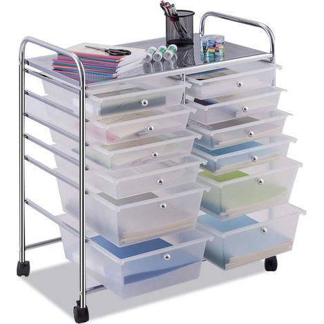 COSTWAY Rollwagen Metallgestell, Rollcontainer 12 Schubladen, Badrollwagen mit Bremsen, Aufbewahrungswagen, Beistellwagen rollbar (1/5)