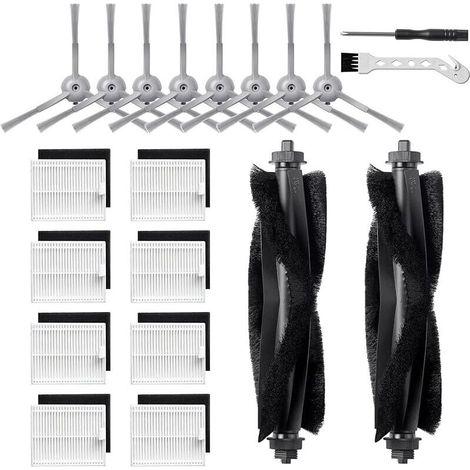 20 Pices Rechange pour Eufy L60/ L60 SES/ L50/ L50 SES Aspirateur Robot, Kit Accessoires avec 2 Brosses Principales, 8 Filtres (avec ponge), 8 Brosses Latrales, 1 Brosse de Nettoyage, 1 Tournevis (1/5)