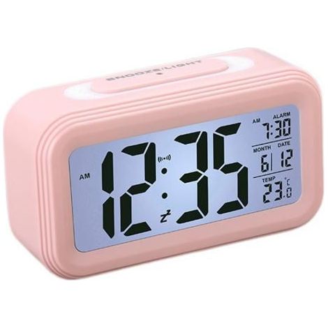 Réveil numérique sans fil à piles pour chambre à coucher, bureau, gros dormeurs, enfants (rose) (1/5)