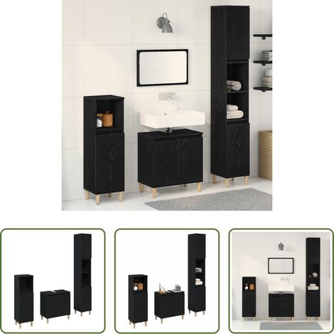 vidaXL Bois d'ingénierie - Ensemble de mobilier de salle de bain 3 pcs Chêne noir (1/5)