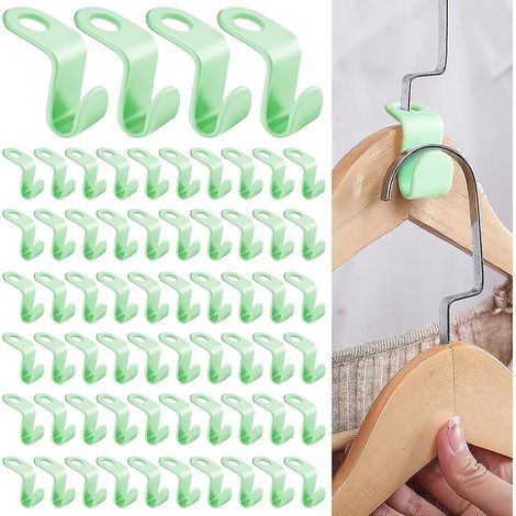 50 Pices Crochet De Connexion De Cintre (vert), Mini Cintres En Cascade Organisateur Pour La Penderie Super Pour Un Gain De Place Dans Son Dressin (1/5)