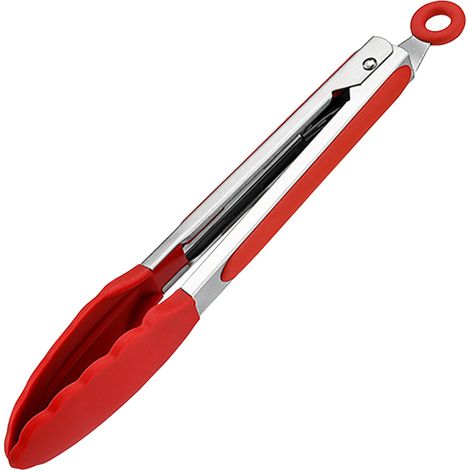 Pince de cuisine rouge 9 pouces en silicone résistant à la chaleur, antidérapante, pour barbecue et grill (1/5)