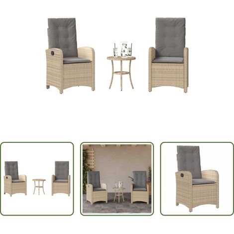 vidaXL Relaxsessel - 3-tlg. Bistro-Set mit Kissen Beigemischung Poly Rattan (1/5)