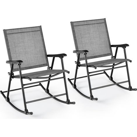COSTWAY Set di 2 Sedie a Dondolo Pieghevoli, Dondoli da Esterno con Seduta Traspirante e Struttura in Metallo, Dondolo da Esterno Robusto per Giardino, Portico (1/5)