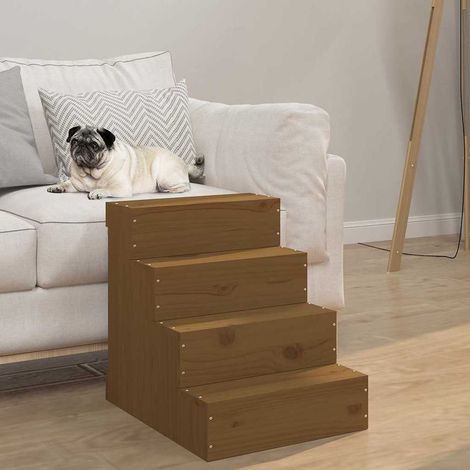 vidaXL Escalera mascotas madera maciza de pino marrón miel 40x49x47 cm (1/4)