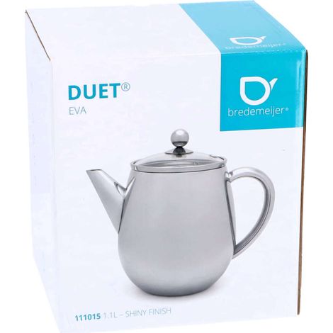 Teekanne Duet EVA Glasdeckel und Filter 1,1l doppelwandig Edelstahl glänzend (1/4)