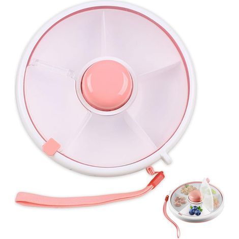 Snack Box Compartment,Snack Spinner,Boîte à Snacks Avec 5 Compartimentsand,Boîte à Goûter Rotative,Boîtes à Collation Enfant,Plateau à Collation Avec Couvercle Pour Bonbons, Fruits, Noix-Rose (1/5)