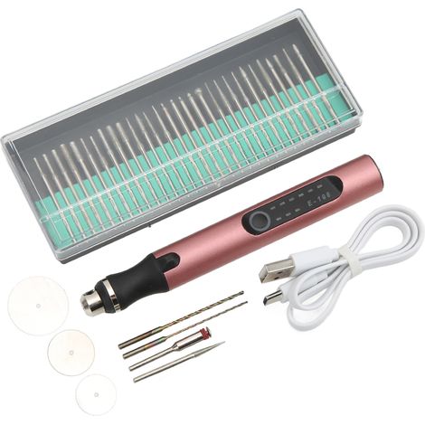 Stylo graveur portable à recharge sans fil avec trois vitesses, idéal pour le perçage, la découpe, le meulage, le lettrage et la gravure sur métal. Or rose. (1/5)