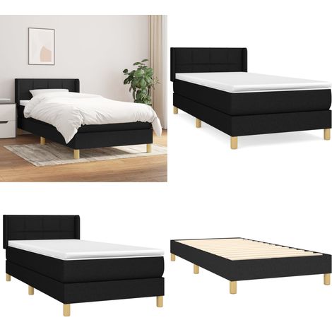 Giroletto a Molle con Materasso Nero 90x190 cm in Tessuto - Materasso a molle - Letto con testiera regolabile