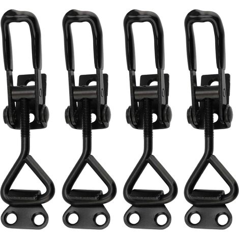 Lot de 4 Loquet à Bascule en Fer Noir,Fermeture à Levier en Métal,Pince à Bascule Réglable pour Boîtes,Coffres,Armoires et Portes,Loquet à bascule en Métal (1/5)