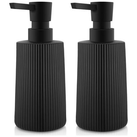 Distributeur de Savon Verre 380ml Design Cannelé avec Pompe, Parfait pour Cuisine et Salle de Bain, Noir, Lot de 2 (1/5)