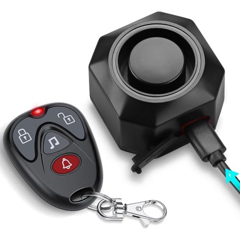 Alarme de vélo 110 dB antivol rechargeable avec télécommande sans fil pour véhicule, accessoires de vélo pour moto, voiture, remorque, moto, scooter, vélo électrique (1/5)