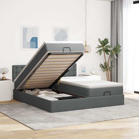 Estructura cama otomana colchones tela gris oscuro 160x200 cm (1/5)