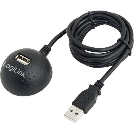 Cavo di prolunga LogiLink USB 2.0 con connettore a sfera, da USB-A/M a USB-A/F, nero, lunghezza 1,5 m - Perfetto per scrivanie e docking station (1/4)
