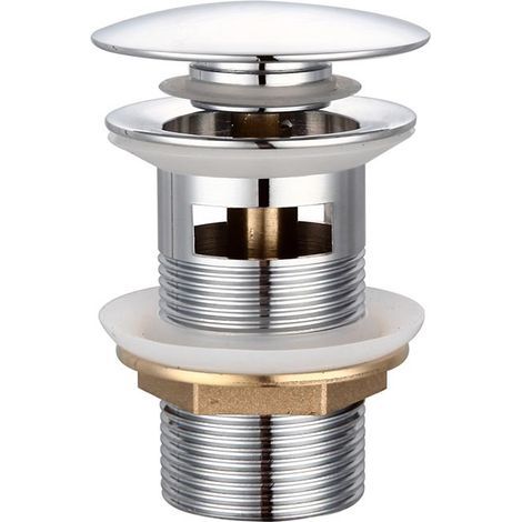 CCYKXA Universal Waste with Overflow for Sinks & Vanity Units Pop-up Waste Tap Click Clack Tap Chrome Copper Waste Tap, Basin Plug Silver, One Piece
