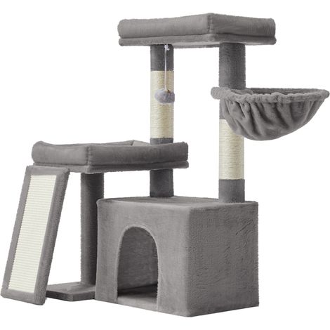 Arbre à Chat avec Planche à Griffer, 2 Couchages, 85,8 cm de Haut, Gris Clair