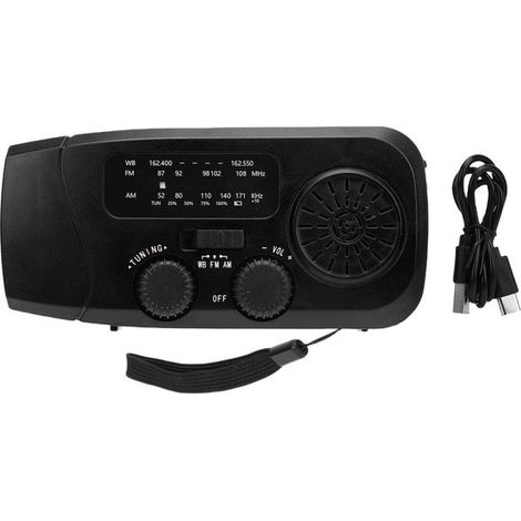 Dailygoods - Radio de emergencia solar con manivela y linterna LED (1/5)