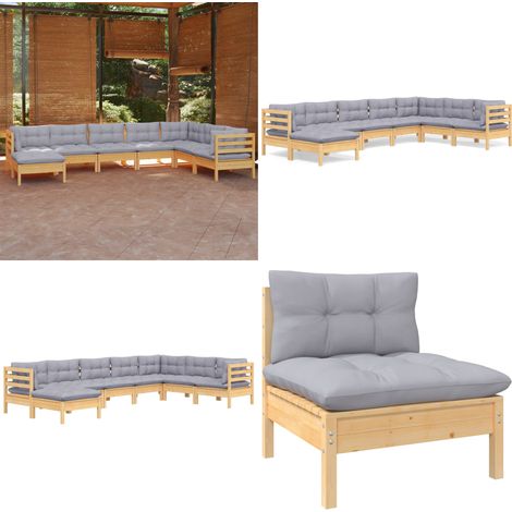 8-tlg. Garten-Lounge-Set mit Grauen Kissen Kiefer Massivholz - Garten Lounge Set - Kiefernholzmöbel - Outdoor Möbel - Gartengeräte - Loungemöbel - Home & Living (1/5)