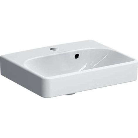 Lave-mains Geberit Smyle Square avec trop-plein asymétrique, Blanc, 45x16x36cm, trou de robinetterie au centre