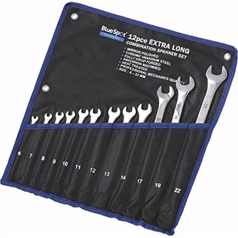 BlueSpot Tools Extra Long Combination Spanner Set, 12 Piece (1/4)