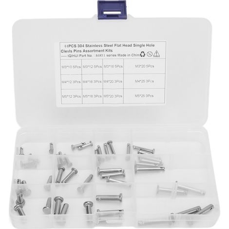 Kit d'assortiment rond en forme de T, goupille de chape en acier inoxydable, trou unique, tête plate, 12 tailles, pour voiture, 44 pièces (1/5)