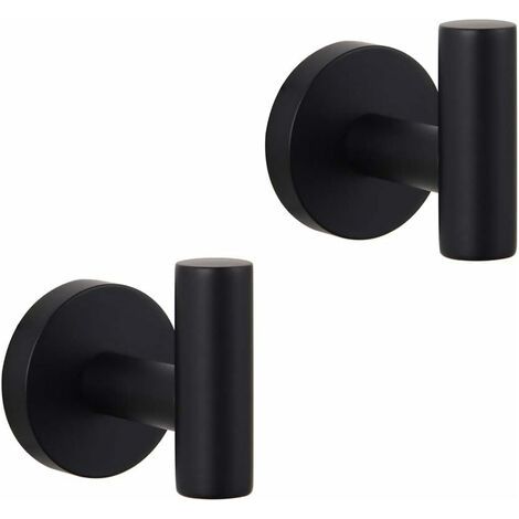 Bathroom Matte Black Coat Hook SUS 304 Stainless Steel Single Towel/Robe Clothes Hook for Bath Kitchen Contemporary Hotel Style Wall Mounted 2 Pack (1/5)