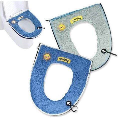 Lot de 2 housses de siège de toilette chaudes et moelleuses avec poignée et fermeture éclair, lavables et réutilisables (bleu + vert) (1/5)