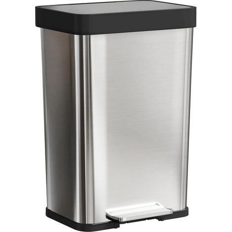 Pédale mains libres et maintien à 90° Poubelle de cuisine inox 60L à fermeture douce silencieuse (1/5)