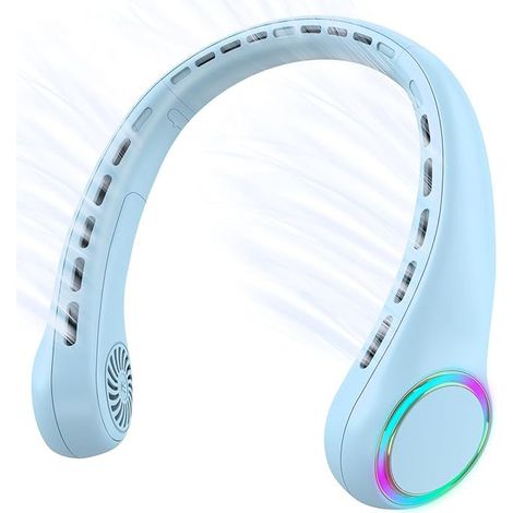 Ventilatore da collo portatile ricaricabile tramite USB, silenzioso e appendibile per lo sport, con luci colorate, piccolo ventilatore senza pale (1/5)