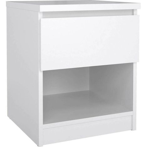 Dmora - Comodino Scolastica, Comò basso, Tavolino da notte, Mensola da letto, 40x40 h50 cm, Bianco lucido