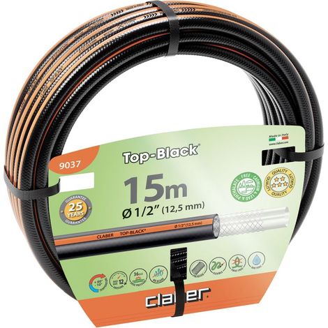 Tubo da giardino antitorsione TOP BLACK 1/2" (12 - 17mm) 15 metri - CLABER 9037