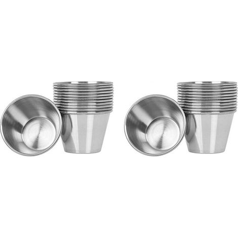 20 vasos de acero inoxidable cepillado de primera calidad para salsas, condimentos, especias y líquidos - 70 ml (2.5 oz)