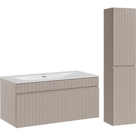 Conjunto de mueble individual con lavabo encastrable de 100cm y columna Zelie Cachemira (1/5)