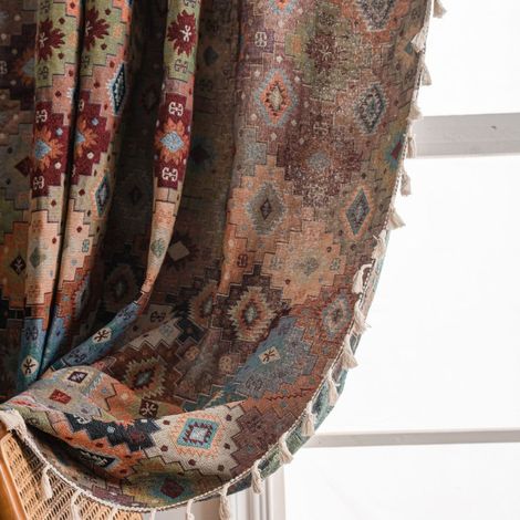 JSSEVN – Vintage-Gardine im böhmischen, geometrischen Azteken-Hippie-Jacquard-Stil für Schlaf- und Wohnzimmer, 1 Paneel, 150 x 180 cm (1/5)
