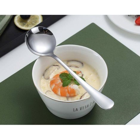 Cuillères à soupe - 6 pièces - Cuillères rondes en acier inoxydable - Cuillère à dîner - Cuillères à couverts - Passe au Étiquette (1/5)