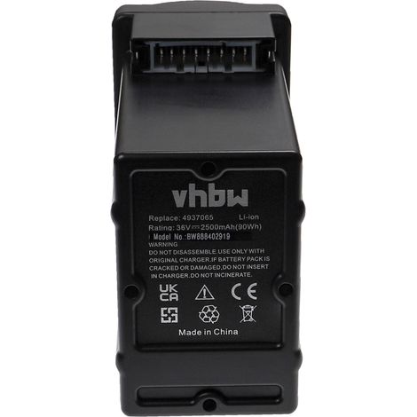 vhbw Akku Ersatz für Wolf Garten Li-Ion Power-Pack 1, 4939090 für Rasenmäher (2500mAh, 36V, Li-Ion)