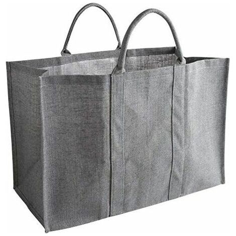 NALOOKAMIC Sac à bois de chauffage en jute gris plastifié, 41 x 26 x 33 cm, Jus plastifié,sac non tissé, sac de courses simple, gris (1/5)