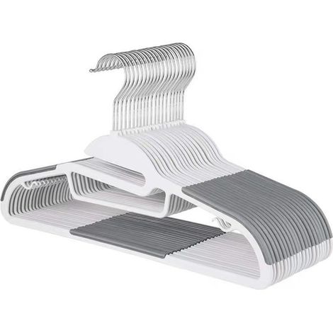 Lot de 10 cintres en plastique (ouverture en forme de S) avec barre horizontale en caoutchouc antidérapant pivotant à 306° pour adultes, cintres robustes pour costumes, vêtements humides (1/4)