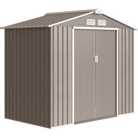 Abri de Jardin 2,77 m² - Remise pour Outils avec Fondation - Cabanon Porte Verrouillable - Tôle d'acier marron clair