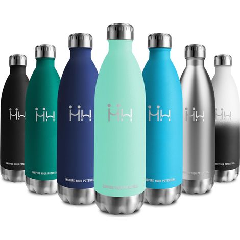 Gourde Inox 1L, Bouteille d'eau Acier Inoxydable à Double Paroi, Réutilisable, Gourde Isotherme sans BPA, Gourde Métal Étanche, Bouteille Isotherme pour Bureau, École, Gym, Camping, Sport, Yoga (1/5)