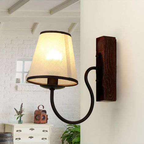 Wandleuchte mit Schirm in Braun Beige Landhausstil E14