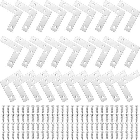 28 Pieces 90° Flat Angle Brackets 60x60mm Stainless Steel, Metal Corner Connectors for Furniture, Tables, Chairs + Screws Included (1/5)