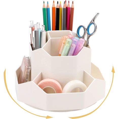 Portalápices giratorio, organizador de escritorio giratorio de 360°, portalápices giratorio de 9 compartimentos, estuche para bolígrafos, caja de almacenamiento para bolígrafos, papel de oficina, mate (1/5)