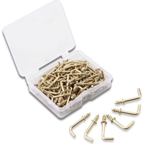 Lot de 100 crochets carrés à vis L, accessoires de fixation avec boîte de rangement pour la maison, le bureau et le lieu de travail