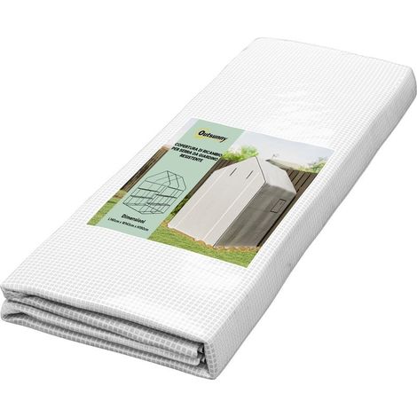 Tarp in polyethylene for tighten of garden with door and windows to hinges, 140 x 143 x 190 cm, white (1/5)