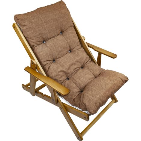 MAURY'S POLTRONA RELAX MARRONE TINTA UNITA COMODONA IN LEGNO 3POSIZIONI CON CUSCINO IMBOTTITO (1/4)