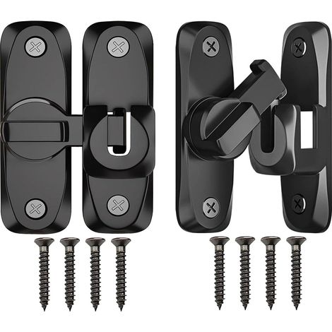 Verrou de porte coulissante, loquets de portail battant robustes à ouverture à 90/180 degrés, pêne antirouille renforcé pour portes de cabanon, jardin, salle de bain, extérieur, garage, fenêtre (noir, (1/5)