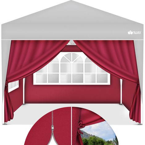 tillvex® 4X Seitenwand rot für Pavillon 3x3m & 3x6m Faltpavillon Seitenteile wasserabweisend Seitenfenster & Reißverschluss Seitenwände für Gartenzelt Partyzelt